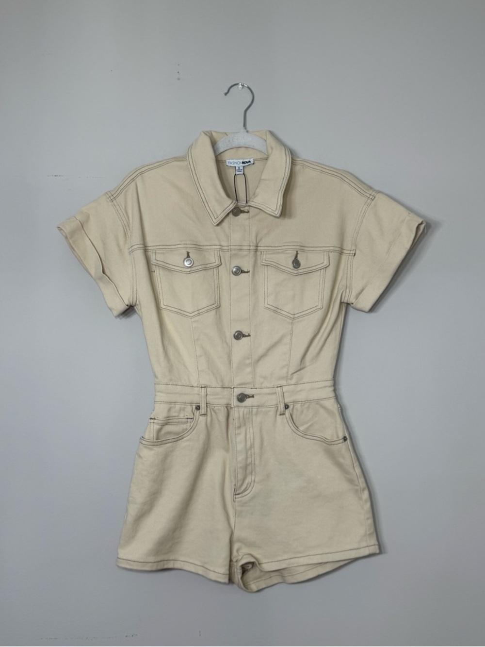 Fashion Nova Tan Denim Jacket Romper